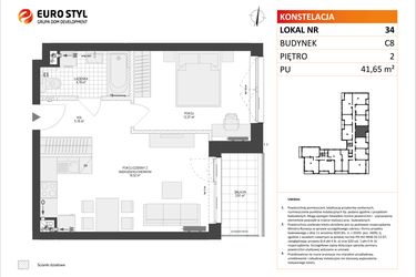 Rzut - Mieszkanie na sprzedaż 2 pokoje o powierzchni 41,65 m² - numer C8.34 w Konstelacja etap IV