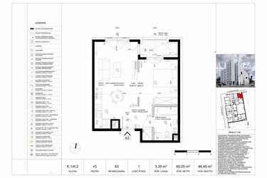 Rzut - Mieszkanie na sprzedaż 1 pokój o powierzchni 46,84 m² - numer 63 w Biała Kamienica