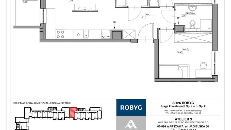 Rzut - Mieszkanie na sprzedaż 3 pokoje o powierzchni 62,58 m² - numer MU/5/W3/3/7 w Mój Ursus Etap 5