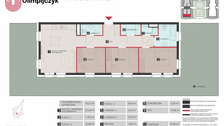 Rzut - Mieszkanie na sprzedaż 4 pokoje o powierzchni 79,32 m² - numer D32 w Osiedle Olimpijczyk II etap