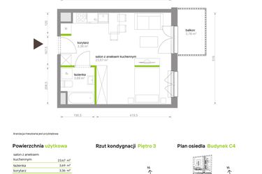 Rzut - Mieszkanie na sprzedaż 1 pokój o powierzchni 30,72 m² - numer C4.3A12 w Bemowo Vita