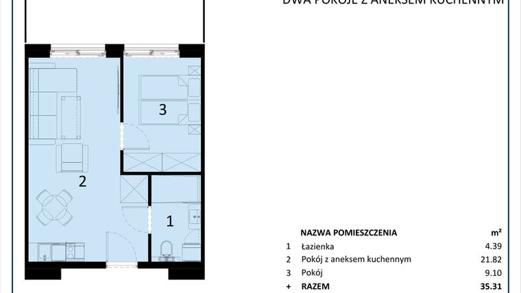 Rzut - Mieszkanie na sprzedaż 2 pokoje o powierzchni 35,31 m² - numer C.112 w Perłowa Przystań - Sianożęty - etap III