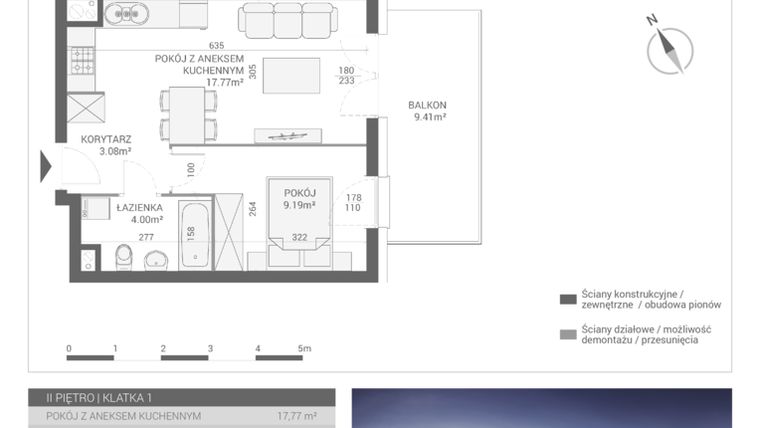 Rzut - Mieszkanie na sprzedaż 2 pokoje o powierzchni 34,04 m² - numer M12 w Apartamenty Przystań bud. F
