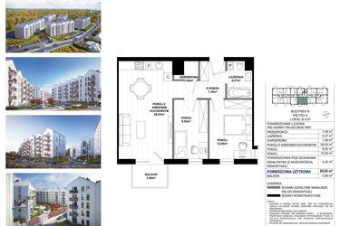 Rzut - Mieszkanie na sprzedaż 3 pokoje o powierzchni 64,04 m² - numer B.4.47 w Skandinavia