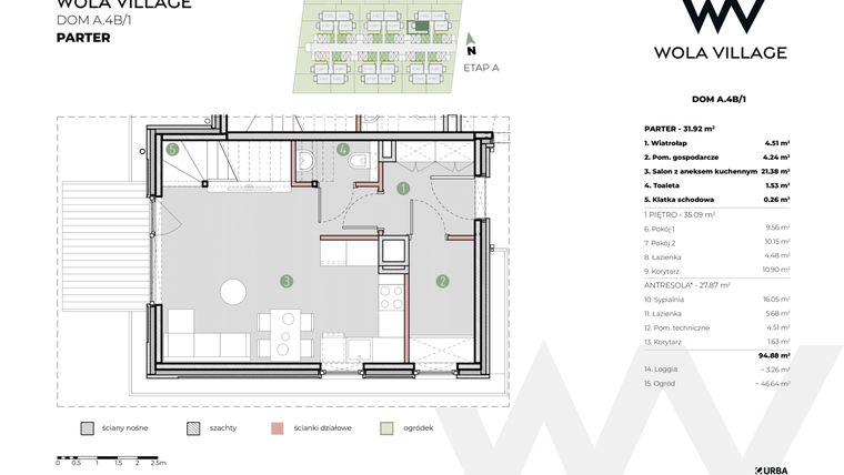Rzut - Dom na sprzedaż 4 pokoje o powierzchni 94,88 m² - numer A.4B/1 w Wola Village