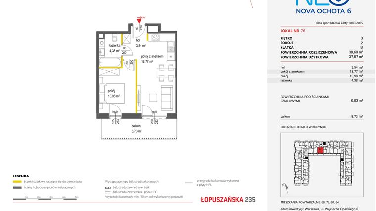 Rzut - Mieszkanie na sprzedaż 2 pokoje o powierzchni 38,6 m² - numer 76 w Neo Nova Ochota 6