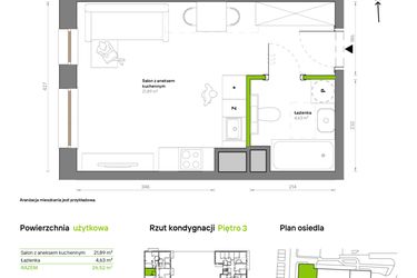 Rzut - Mieszkanie na sprzedaż 1 pokój o powierzchni 26,52 m² - numer A.3.5 w Żywiecka Vita