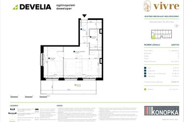 Rzut - Mieszkanie na sprzedaż 2 pokoje o powierzchni 43,66 m² - numer AA0103 w Vivre