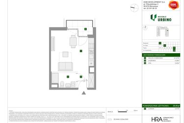 Rzut - Mieszkanie na sprzedaż 1 pokój o powierzchni 28,85 m² - numer 1.3.C.152 w Osiedle Urbino