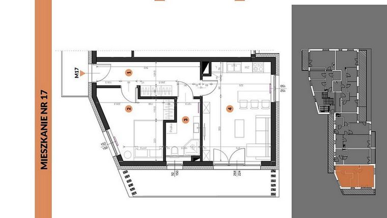 Rzut - Mieszkanie na sprzedaż 2 pokoje o powierzchni 45,32 m² - numer 17 w Buraczana 27