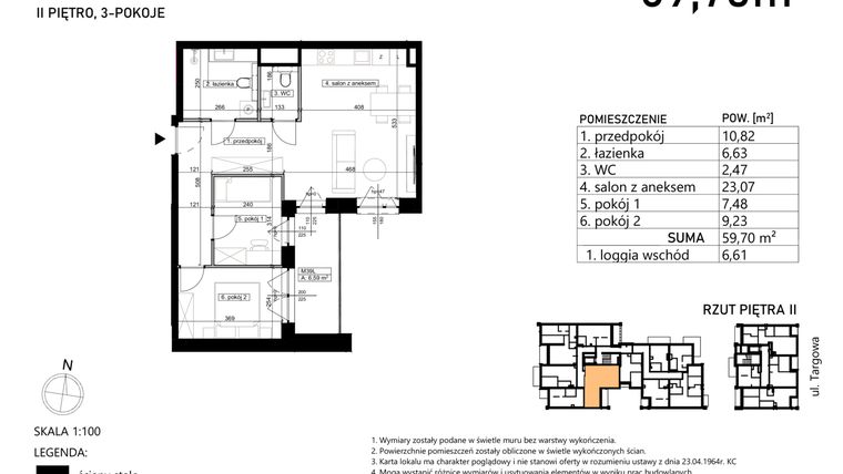 Rzut - Mieszkanie na sprzedaż 3 pokoje o powierzchni 59,7 m² - numer M39 w Finezja