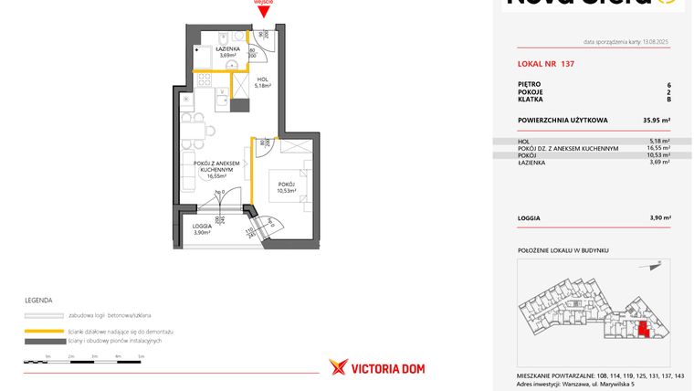 Rzut - Mieszkanie na sprzedaż 2 pokoje o powierzchni 35,95 m² - numer 137 w Miasteczko Nova Sfera 5