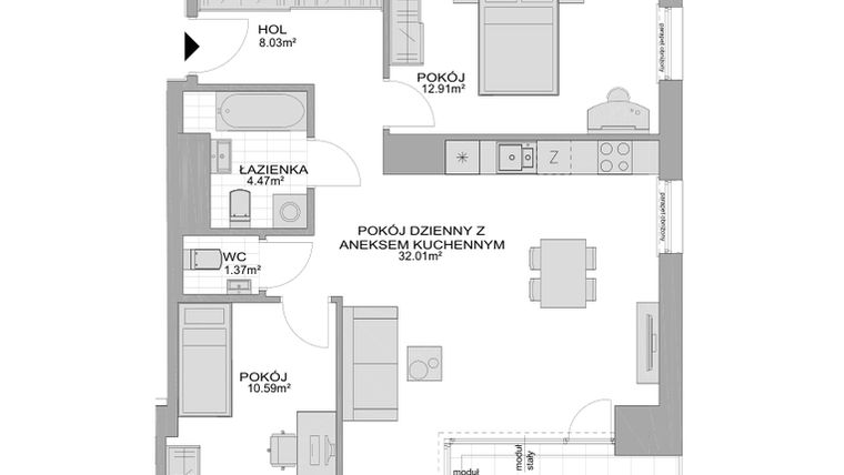 Rzut - Mieszkanie na sprzedaż 3 pokoje o powierzchni 71,63 m² - numer CP/R7/65 w Centralpark