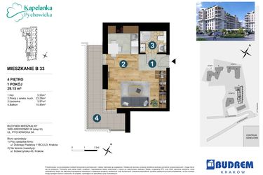Rzut - Mieszkanie na sprzedaż 1 pokój o powierzchni 29,15 m² - numer B33 w Kapelanka-Pychowicka Etap III