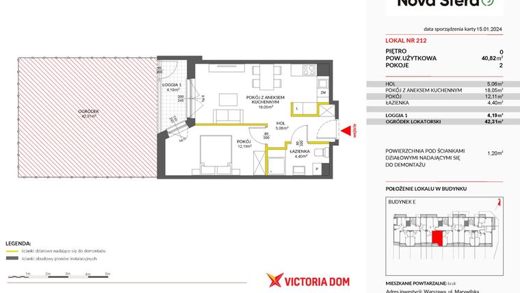 Rzut - Mieszkanie na sprzedaż 2 pokoje o powierzchni 40,82 m² - numer 212 w Miasteczko Nova Sfera 3