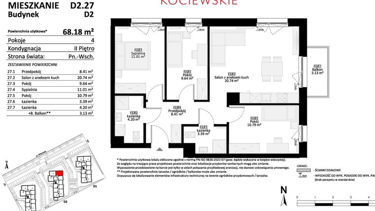Rzut - Mieszkanie na sprzedaż 4 pokoje o powierzchni 68,18 m² - numer D2.27 w Osiedle Kociewskie etap IV