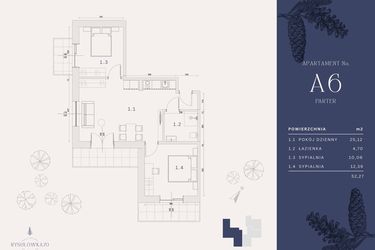 Rzut - Mieszkanie na sprzedaż 4 pokoje o powierzchni 52,27 m² - numer A6 w Rysulówka 70
