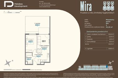 Rzut - Mieszkanie na sprzedaż 2 pokoje o powierzchni 42,2 m² - numer A.001 w Mira