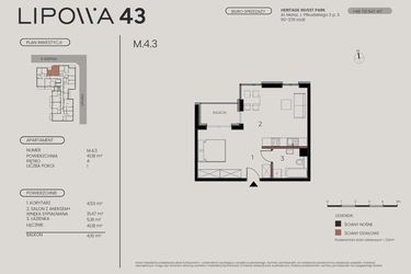 Rzut - Mieszkanie na sprzedaż 1 pokój o powierzchni 41,18 m² - numer M.4.3 w Lipowa 43