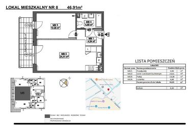 Rzut - Mieszkanie na sprzedaż 2 pokoje o powierzchni 46,91 m² - numer M8 w Jeziorna 1