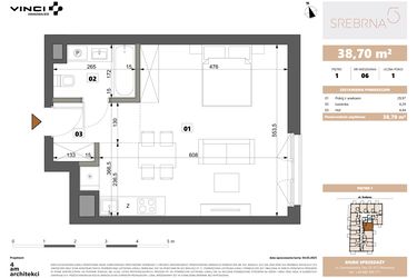 Rzut - Mieszkanie na sprzedaż 1 pokój o powierzchni 38,7 m² - numer 6 w Srebrna 5