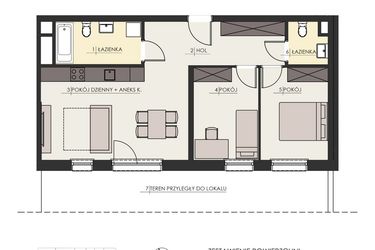 Rzut - Mieszkanie na sprzedaż 3 pokoje o powierzchni 65,26 m² - numer 6 w Osiedle Platinum III