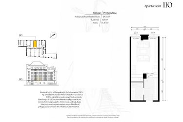 Rzut - Mieszkanie na sprzedaż 1 pokój o powierzchni 33,46 m² - numer G1/10 – 110 w Krupnicza 6/8
