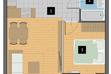 Rzut - Mieszkanie na sprzedaż 2 pokoje o powierzchni 38,24 m² - numer A21 w Mazowiecka 115
