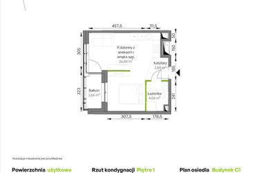 Rzut - Mieszkanie na sprzedaż 1 pokój o powierzchni 33,77 m² - numer C1/01/20 w WUWA Vita