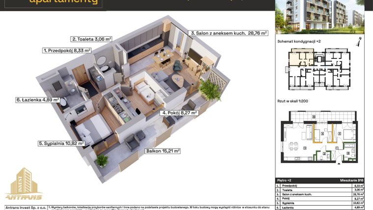 Rzut - Mieszkanie na sprzedaż 3 pokoje o powierzchni 65,93 m² - numer B18 w Osiedle Wełnowe Apartamenty