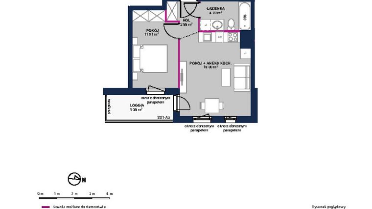 Rzut - Mieszkanie na sprzedaż 2 pokoje o powierzchni 36,89 m² - numer 136 w Moja Północna Etap III
