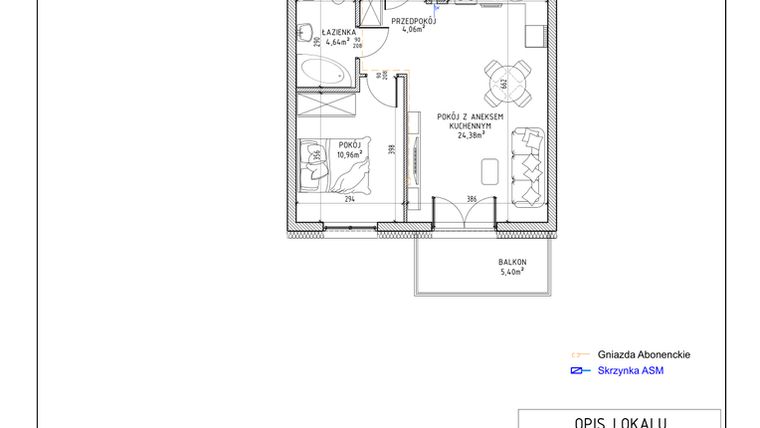 Rzut - Mieszkanie na sprzedaż 2 pokoje o powierzchni 44,04 m² - numer 9 w Harmonia bud. M3
