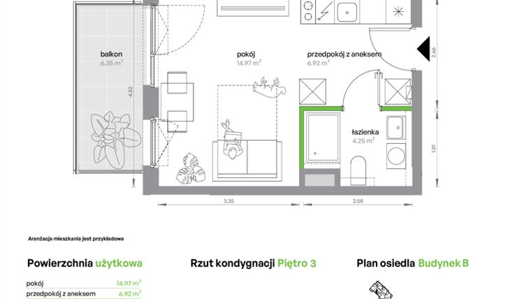 Rzut - Mieszkanie na sprzedaż 1 pokój o powierzchni 26,14 m² - numer BA0304/4 w M Bemowo