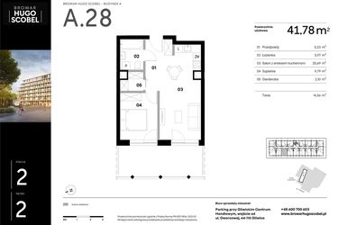Rzut - Mieszkanie na sprzedaż 2 pokoje o powierzchni 41,78 m² - numer A.28 w Browar HUGO SCOBEL