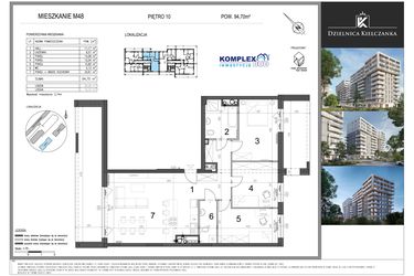 Rzut - Mieszkanie na sprzedaż 4 pokoje o powierzchni 94,7 m² - numer 48 w Dzielnica Kielczanka etap II