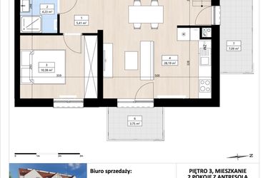 Rzut - Mieszkanie na sprzedaż 2 pokoje o powierzchni 59,22 m² - numer B3/3/35 w Montano bud. B3
