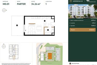 Rzut - Mieszkanie na sprzedaż 1 pokój o powierzchni 34,26 m² - numer B2.0.01 w Wierzbowa 20