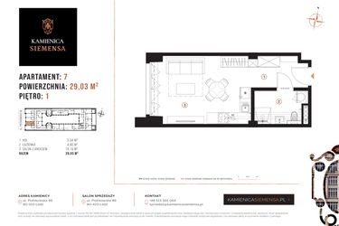 Rzut - Mieszkanie na sprzedaż 1 pokój o powierzchni 29,03 m² - numer 7 w Kamienica Siemensa