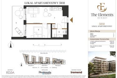 Rzut - Mieszkanie na sprzedaż 2 pokoje o powierzchni 36,35 m² - numer C5102 w The Elements Resort