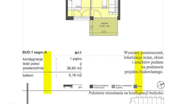 Rzut - Mieszkanie na sprzedaż 2 pokoje o powierzchni 36,6 m² - numer M17 w Apartamenty Dwa Światy etap II