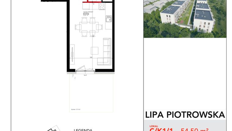 Rzut - Mieszkanie na sprzedaż 3 pokoje o powierzchni 54,5 m² - numer C/1/1 w Lipa Piotrowska