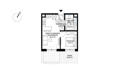 Rzut - Mieszkanie na sprzedaż 2 pokoje o powierzchni 36,83 m² - numer M3 w KWADRAT etap 2