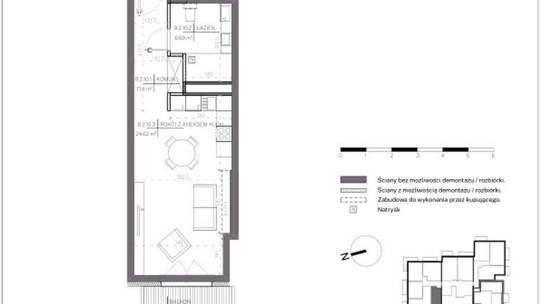 Rzut - Mieszkanie na sprzedaż 1 pokój o powierzchni 38,45 m² - numer B.2.10 w Polanka 21