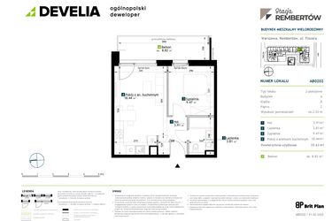 Rzut - Mieszkanie na sprzedaż 2 pokoje o powierzchni 35,63 m² - numer AB0202 w Stacja Rembertów