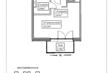 Rzut - Mieszkanie na sprzedaż 1 pokój o powierzchni 27,58 m² - numer 39 w Działkowa 68