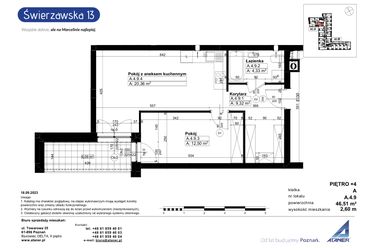 Rzut - Mieszkanie na sprzedaż 2 pokoje o powierzchni 46,51 m² - numer A/4/9 w Świerzawska 13