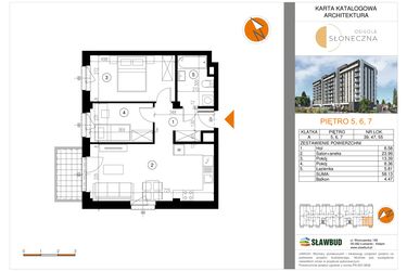 Rzut - Mieszkanie na sprzedaż 3 pokoje o powierzchni 58,13 m² - numer 47 w Osiedle Słoneczna