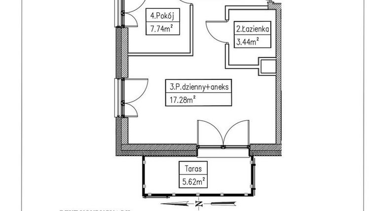 Rzut - Mieszkanie na sprzedaż 2 pokoje o powierzchni 35,21 m² - numer 9 w Działkowa 68