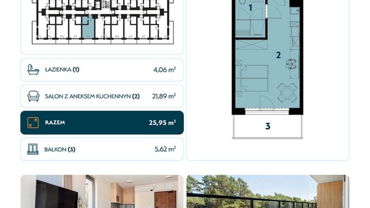 Rzut - Mieszkanie na sprzedaż 1 pokój o powierzchni 25,95 m² - numer 110 w Linea Mare Mrzeżyno