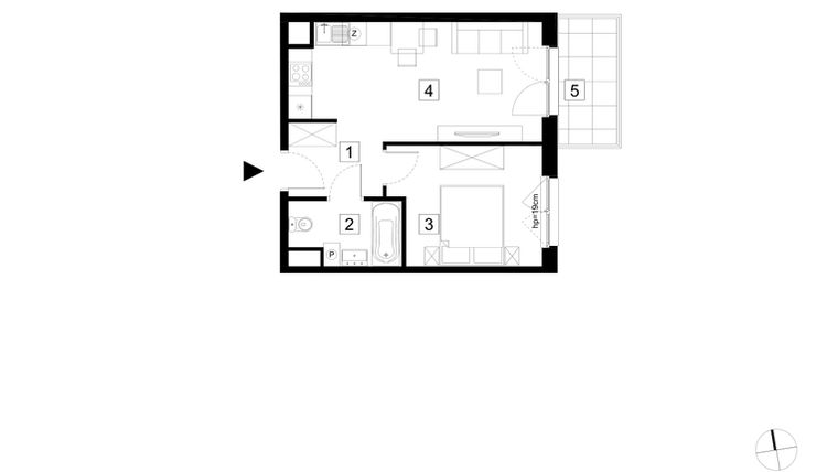 Rzut - Mieszkanie na sprzedaż 2 pokoje o powierzchni 36,85 m² - numer A1-4-28 w Hipoteczna Park